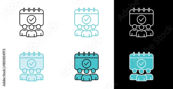 Fototapeta People with calendar icon for event organization and business scheduling in line and fill style