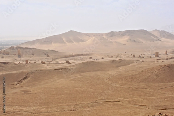 Obraz Valley of Towers of Tombs. Ruins of the ancient city of Palmyra on syrian desert