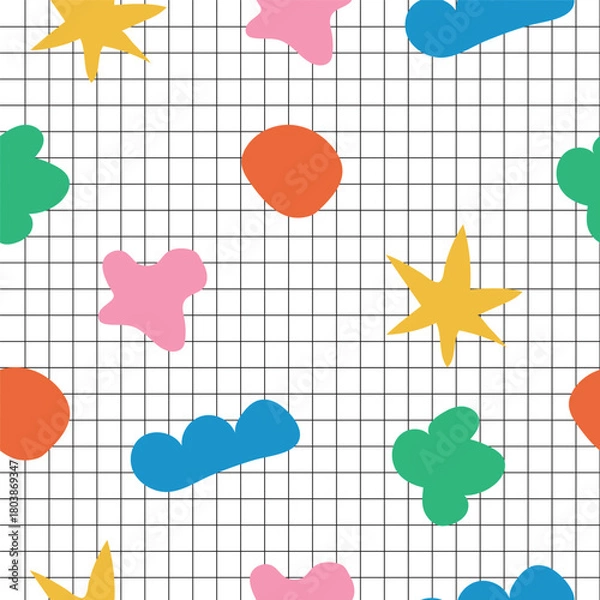 Fototapeta Playful abstract shapes vector pattern. Seamless background in collage style