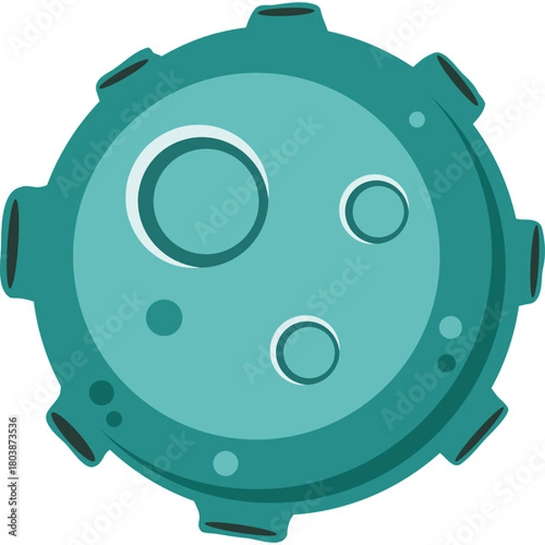 Obraz Stylized Teal Circular Object with Small Circles and Protrusions on Transparent Background