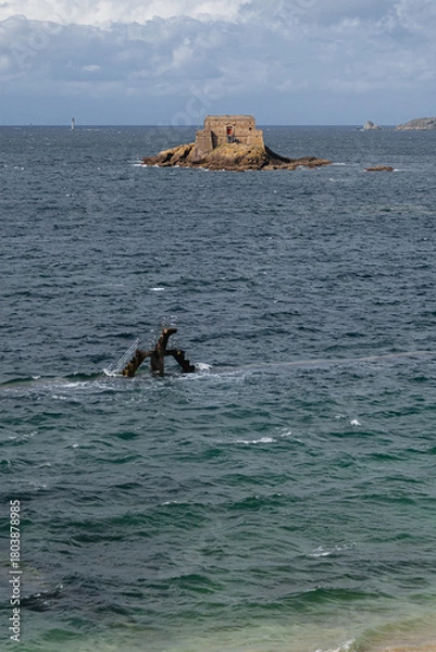 Obraz View of the waters and coastline of the northern coast of France - the sea in Brittany and Normandy