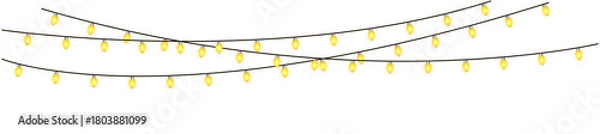 Obraz Warm Yellow Festive String Lights Garland on Transparent Background. Festive Colorful Christmas Lights String Decoration