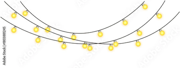 Obraz Glowing warm yellow christmas lights in seamless pattern, hanging light bulbs isolated on transparent background