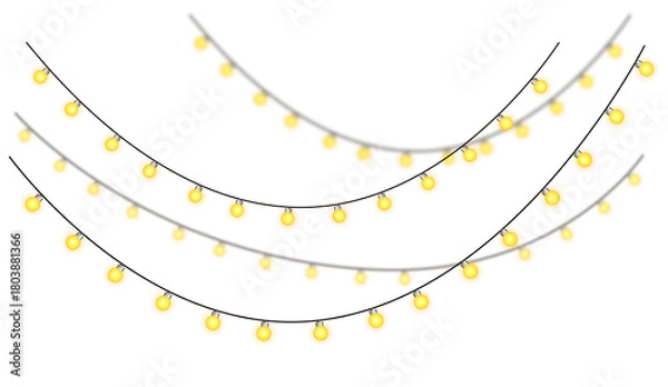 Obraz Warm Festive Yellow String Lights Hanging Garland on Transparent Background, Christmas, New Year, Diwali Decoration