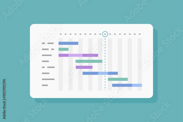 Obraz ガントチャートをイメージしたプロジェクト管理のベクターイラスト（スケジュール・タスク管理・作業工程）フラットデザイン