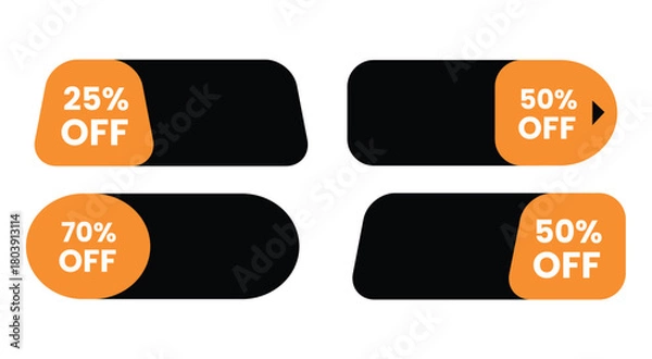 Fototapeta A set of four discount labels with different percentages off in orange and black on a white background
