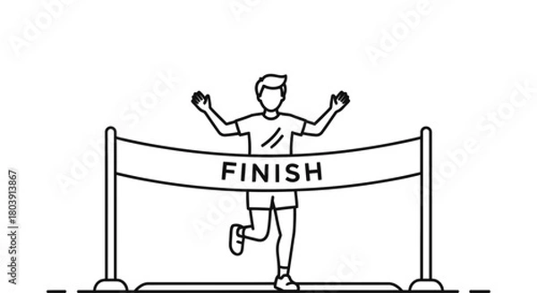 Fototapeta Runner crossing finish line celebrating victory and achievement