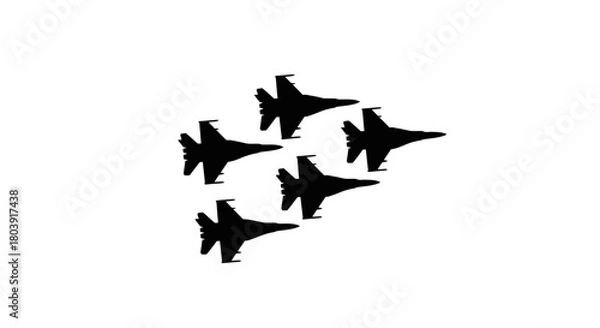 Fototapeta Five fighter jets in formation flying at high speed