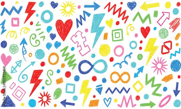 Obraz Colorful Hand-Drawn Doodle Elements for Design, Seamless Patterns, and Creative Projects