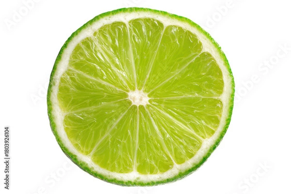 Fototapeta Close up of a vibrant green lime slice with white pith and black background citrus fruit, Isolated On Transparent Background, Png Cut Out