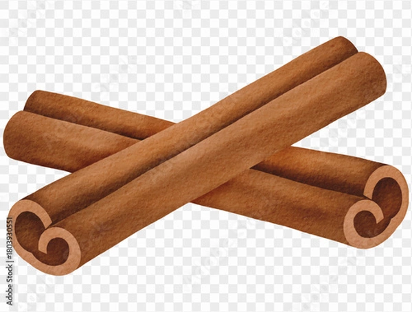 Fototapeta Watercolor cinnamon bundle illustration for fall kitchen and Thanksgiving seasonal artwork. Vector.