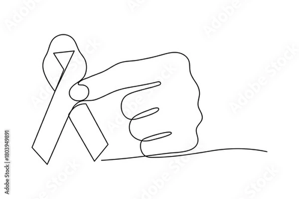 Obraz Aids awareness ribbon minimal one line art design isolated on white
