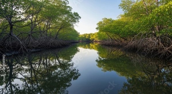 Obraz Mangrove Trees Reflect in Calm Water