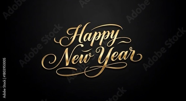 Fototapeta Elegant golden calligraphy text happy new year on a dark black background