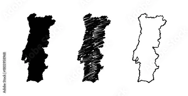 Fototapeta Vector hand drawn stylized map of Portugal. Travel illustration of Portuguese Republic with water names. Europe map element