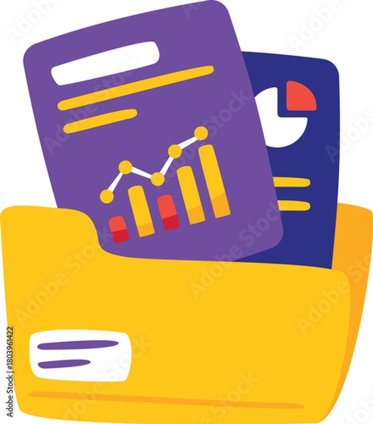 Fototapeta Digital Folder with Business Documents, Charts, and Analytics Data