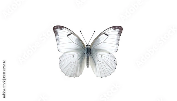 Fototapeta Graceful white butterfly with dark wingtips on stark black