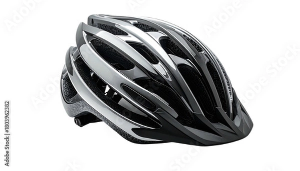 Fototapeta Silver and black bicycle helmet with ventilation