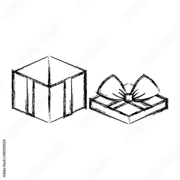 Fototapeta flat line  uncolored  gift over white background  vector illusration