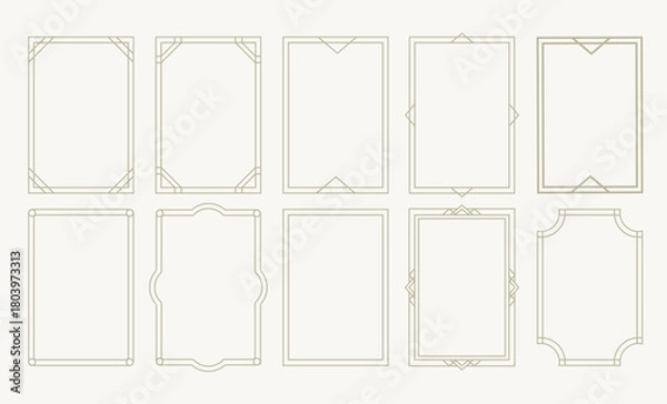 Obraz Thin golden frame set. Beautiful and luxury gold line borders. Art deco gold frames vector illustration. Simple, elegant, modern geometric vintage frames.