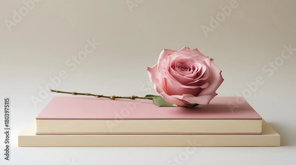 Obraz a book with rose petal color book cover placed on log 