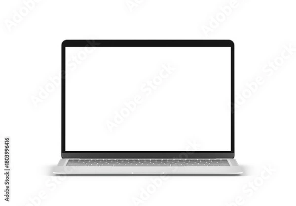 Fototapeta Modern laptop computer screen isolated on transparent background with shadows. 3D rendering