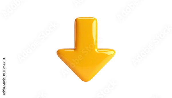 Obraz Glossy downward-pointing arrow, centered against a black backdrop