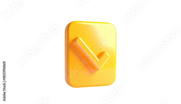 Obraz Shiny golden checkmark on a square button, against black background