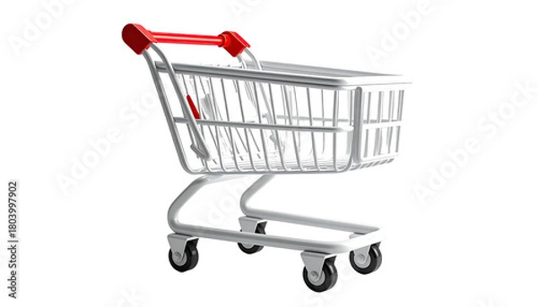 Fototapeta Empty shopping cart with red handle, tilted
