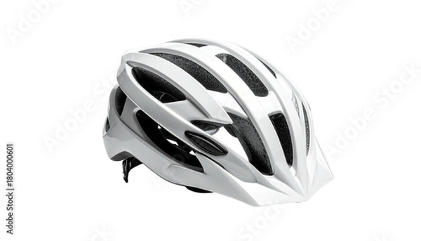 Obraz Sleek white cycle helmet, well ventilated, resting on dark backdrop