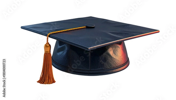 Obraz Black mortarboard cap with gold tassel on a pure black backdrop