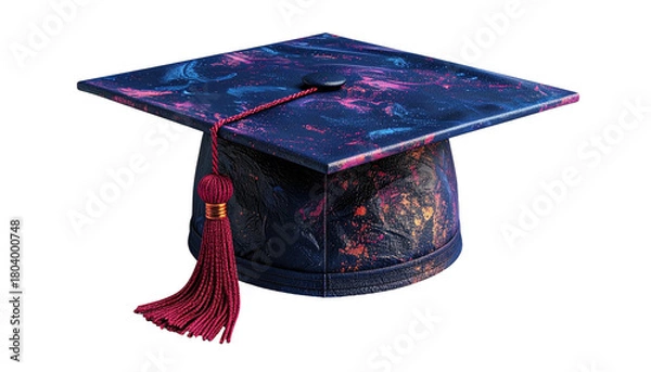 Obraz Graduation cap with nebula-like pattern against black background