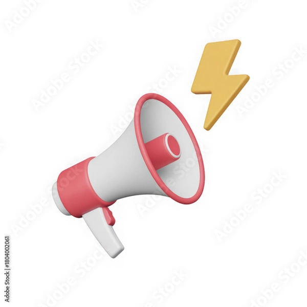Fototapeta Megaphone and lightning bolt icon for announcement and alert communication isolated on transparent background