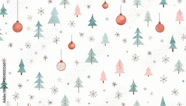 Obraz Charming Christmas pattern with trees and ornaments for festive decoration