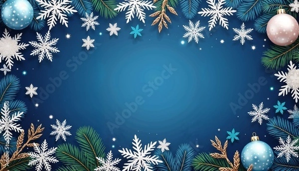 Obraz Festive Christmas pattern for decoration with snowflakes and ornaments on a blue background
