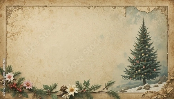 Fototapeta Create elegant Christmas greetings with this unique vintage festive background scene