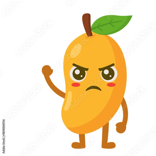 Fototapeta Cartoon Mango Character with Angry Expression Flat Illustration