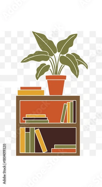 Fototapeta Bookshelf with potted plant and colorful books.