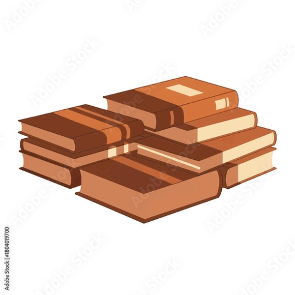 Fototapeta Stack of open and closed books with brown covers and light pages.