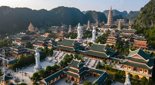 Fototapeta Drone Shot of Bai Dinh Pagoda Complex Largest in Vietnam