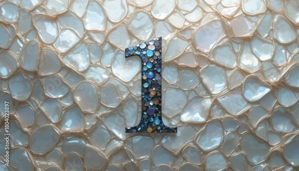 Fototapeta Bold number 1 on a frosty, textured ice background.