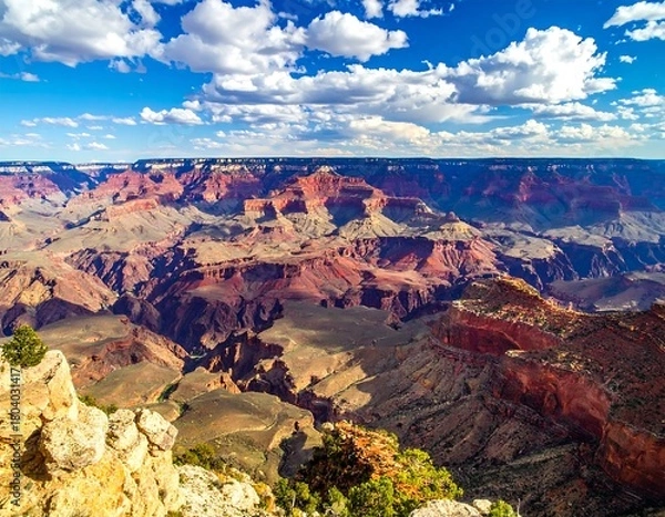 Fototapeta Breathtaking view of vast, layered canyon under a bright blue sky