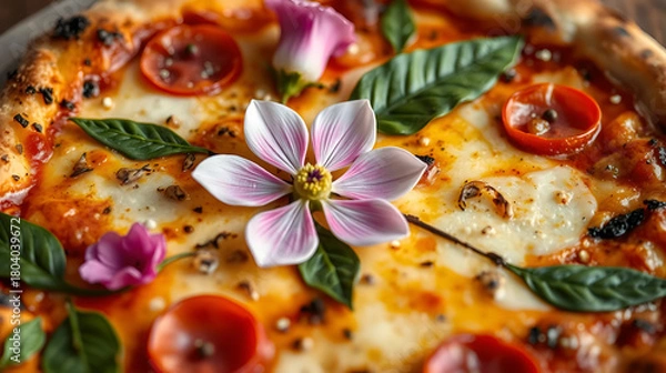 Obraz Flower embellished pizza close-up image