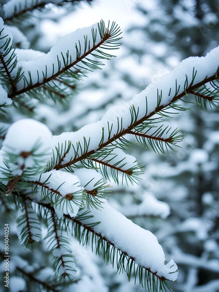 Fototapeta Pine branches in the snow in winter
