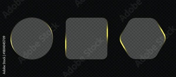 Obraz Different shape of Neon light banner different shape isolated on transparent png bg. Liquid golden plate for ux, web interface, tech and hud, mobile phone vector illustration of an abstract background