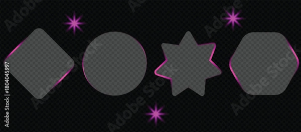 Obraz Different shape of Neon light banner different shape isolated on transparent png bg. Liquid golden plate for ux, web interface, tech and hud, mobile phone vector illustration of an abstract background