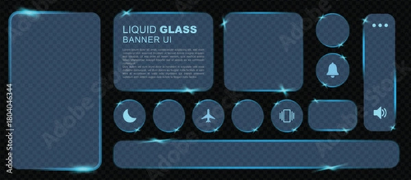 Obraz 3d Liquid glass smartphone icons interface isolated for dark theme. Red UI light frame square and circle banner with glow stroke. vector illustration of an abstract background with place for your text