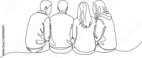 Obraz Continuous line drawing of team holding hands together. Trendy teamwork One single line drawing group of young happy business people isolated on white background vector illustration.