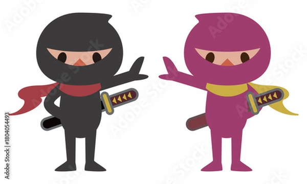 Obraz 仲良しの忍者とくノ一のペアイラスト 日本の歴史と文化