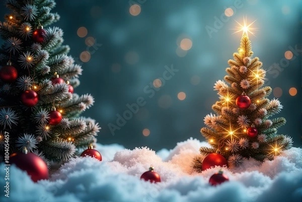 Fototapeta Christmas background with generous copyspace and holiday decorative elements